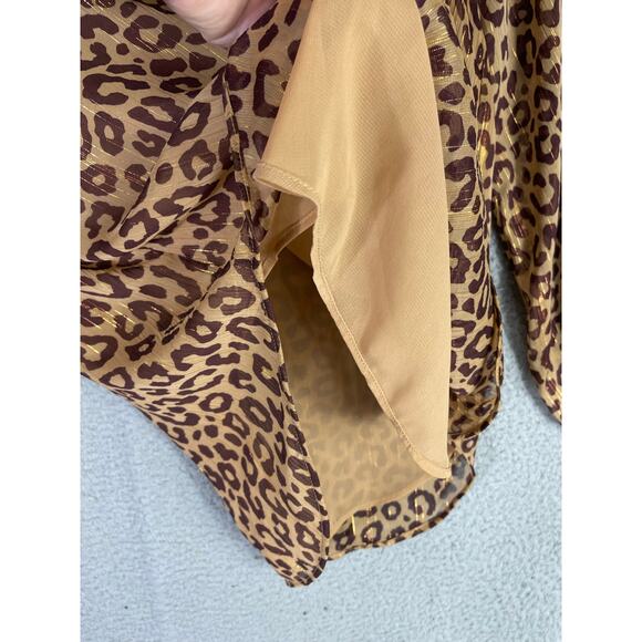 Ann Taylor Petite SP Leopard Print Blouse Long Sleeve Tie Neck Top - Picture 3 of 11